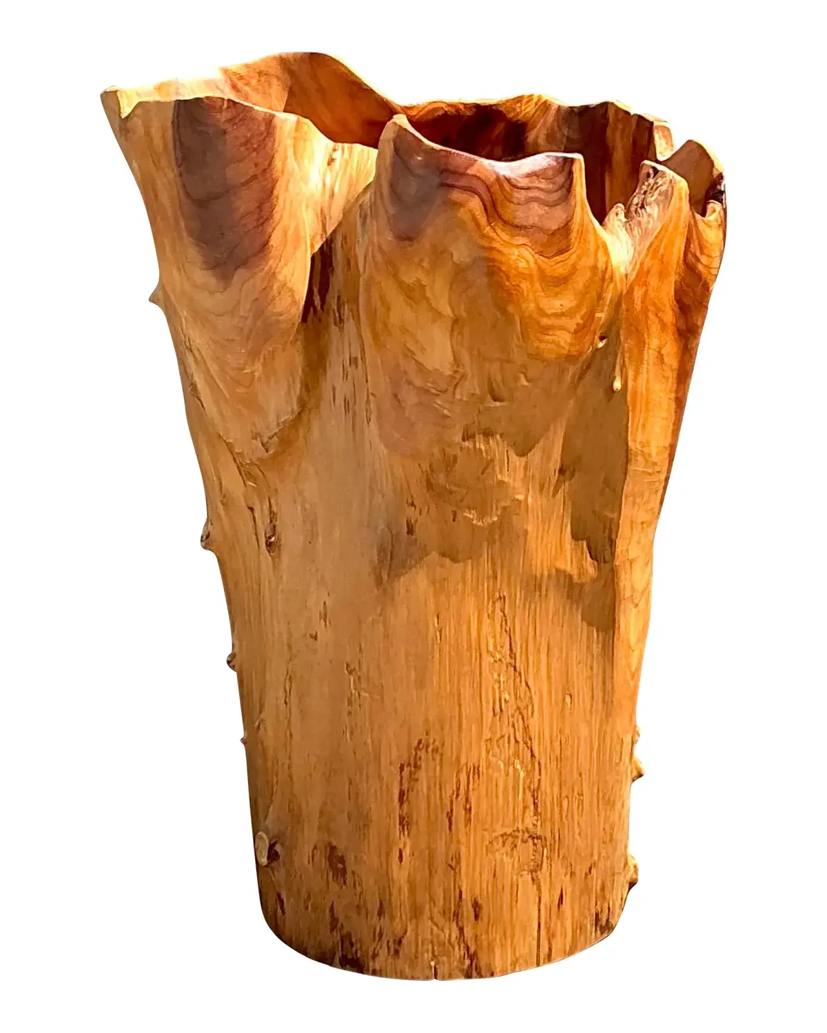 Vintage Monumental Carved Wood Vase