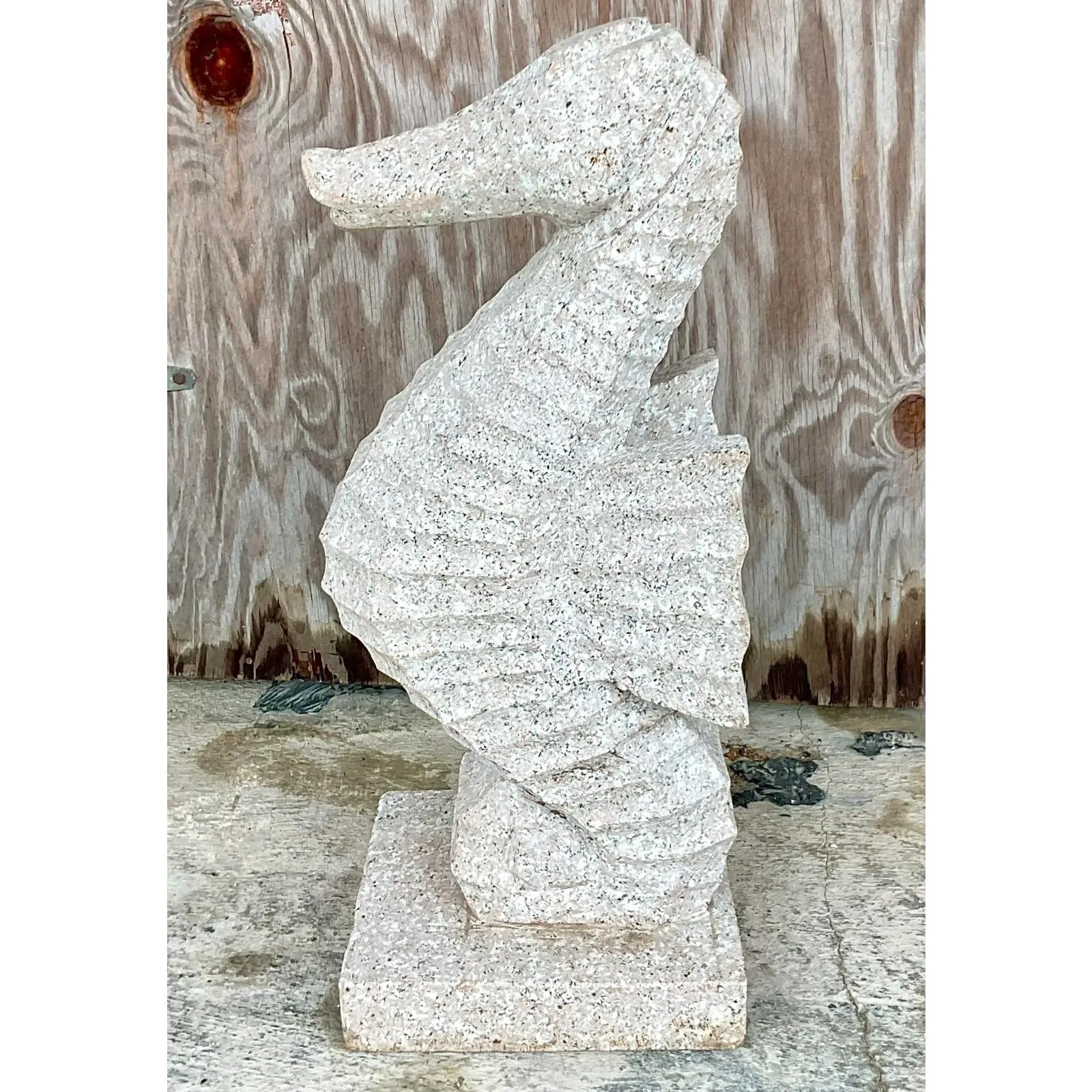Vintage Monumental Coastal Carved Stone Sea Horse Sculpture — additional photo 1