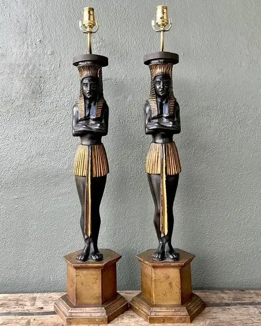 Vintage Monumental Ebonized Pharaoh Table Lamps - A Pair — additional photo 2