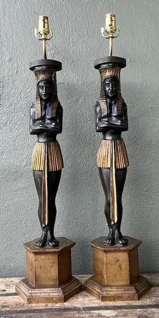Vintage Monumental Ebonized Pharaoh Table Lamps - A Pair — additional photo 5