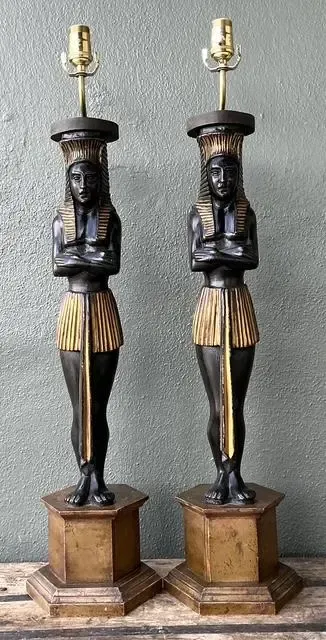 Vintage Monumental Ebonized Pharaoh Table Lamps - A Pair — additional photo 6