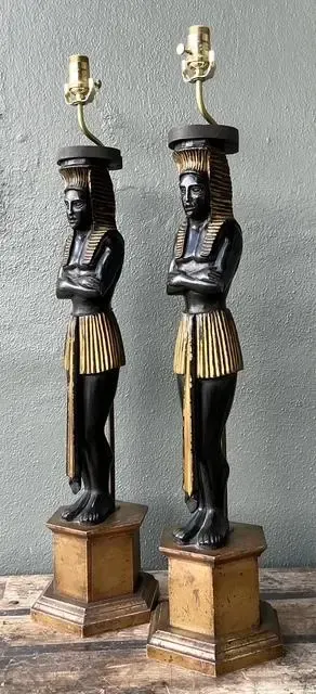 Vintage Monumental Ebonized Pharaoh Table Lamps - A Pair — additional photo 7