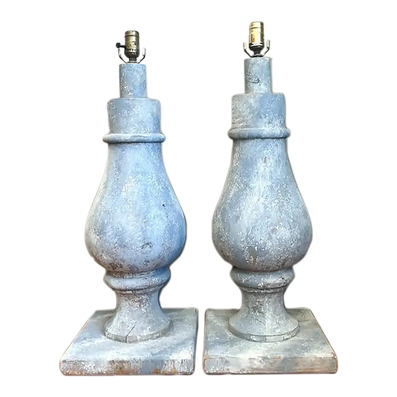 Vintage Monumental Faux Finished Balustrade Lamps - A Pair