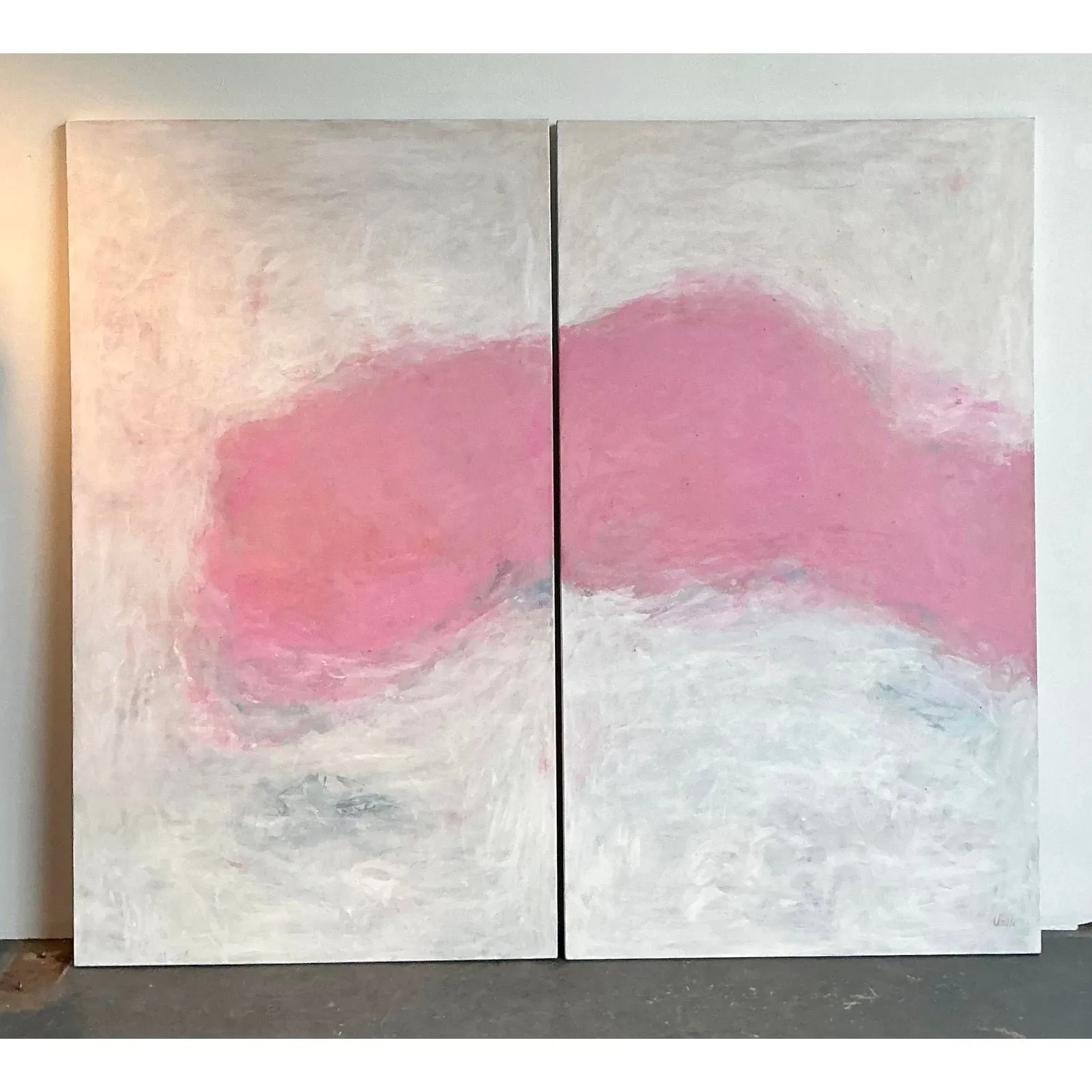 Vintage Monumental Original Abstract Diptych Oil Painting on Canvas - Set of 2 — additional photo 4
