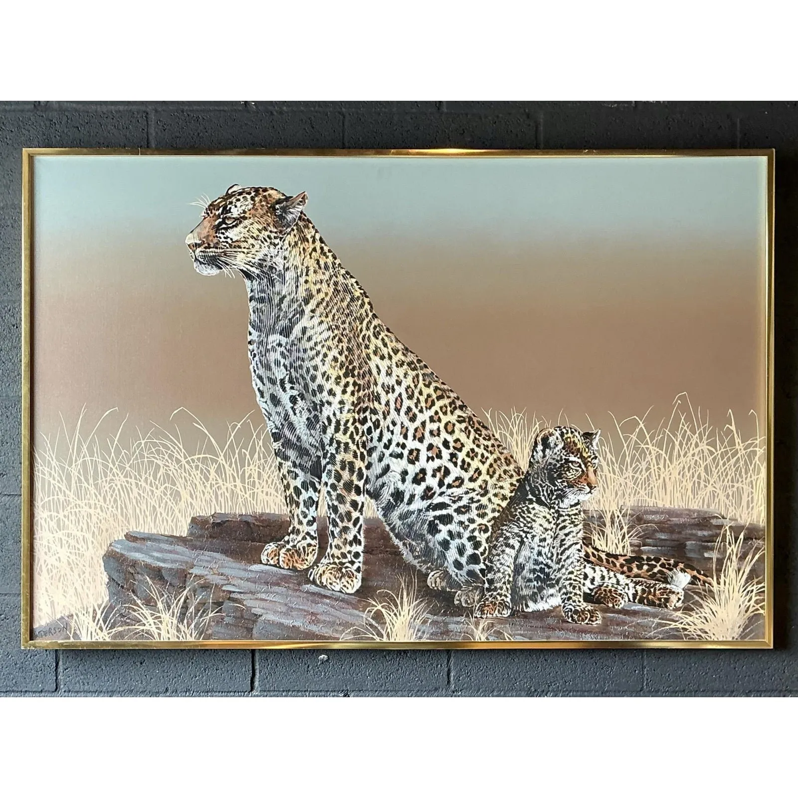 Vintage Monumental Original Oil Painting of Cheetahs