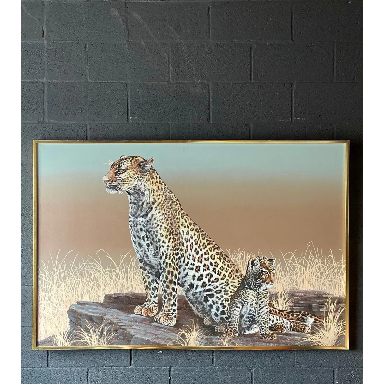 Vintage Monumental Original Oil Painting of Cheetahs — additional photo 2