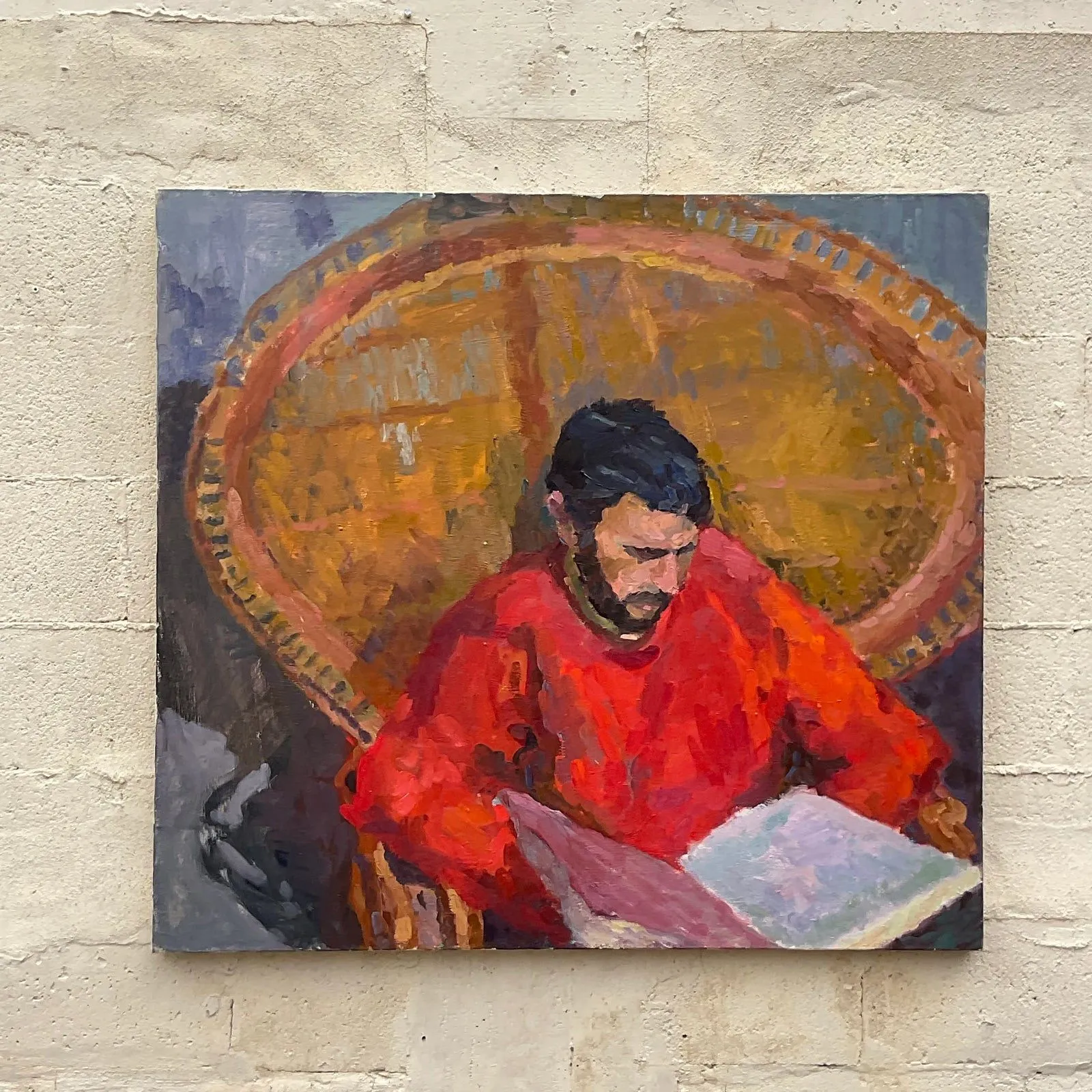 Vintage Monumental Original Signed Painting of Reading Man — additional photo 3