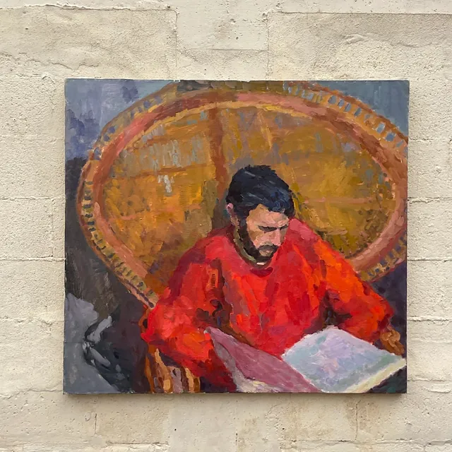 Vintage Monumental Original Signed Painting of Reading Man — additional photo 3