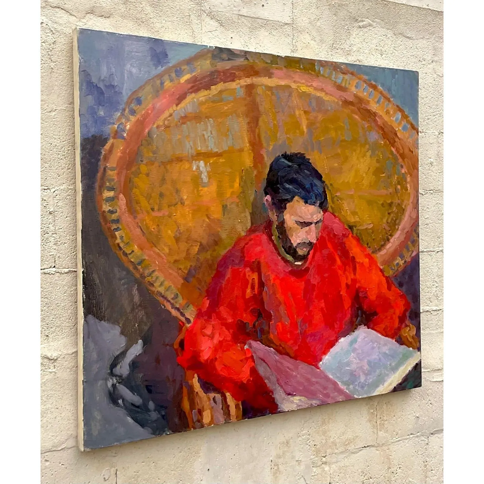 Vintage Monumental Original Signed Painting of Reading Man — additional photo 4