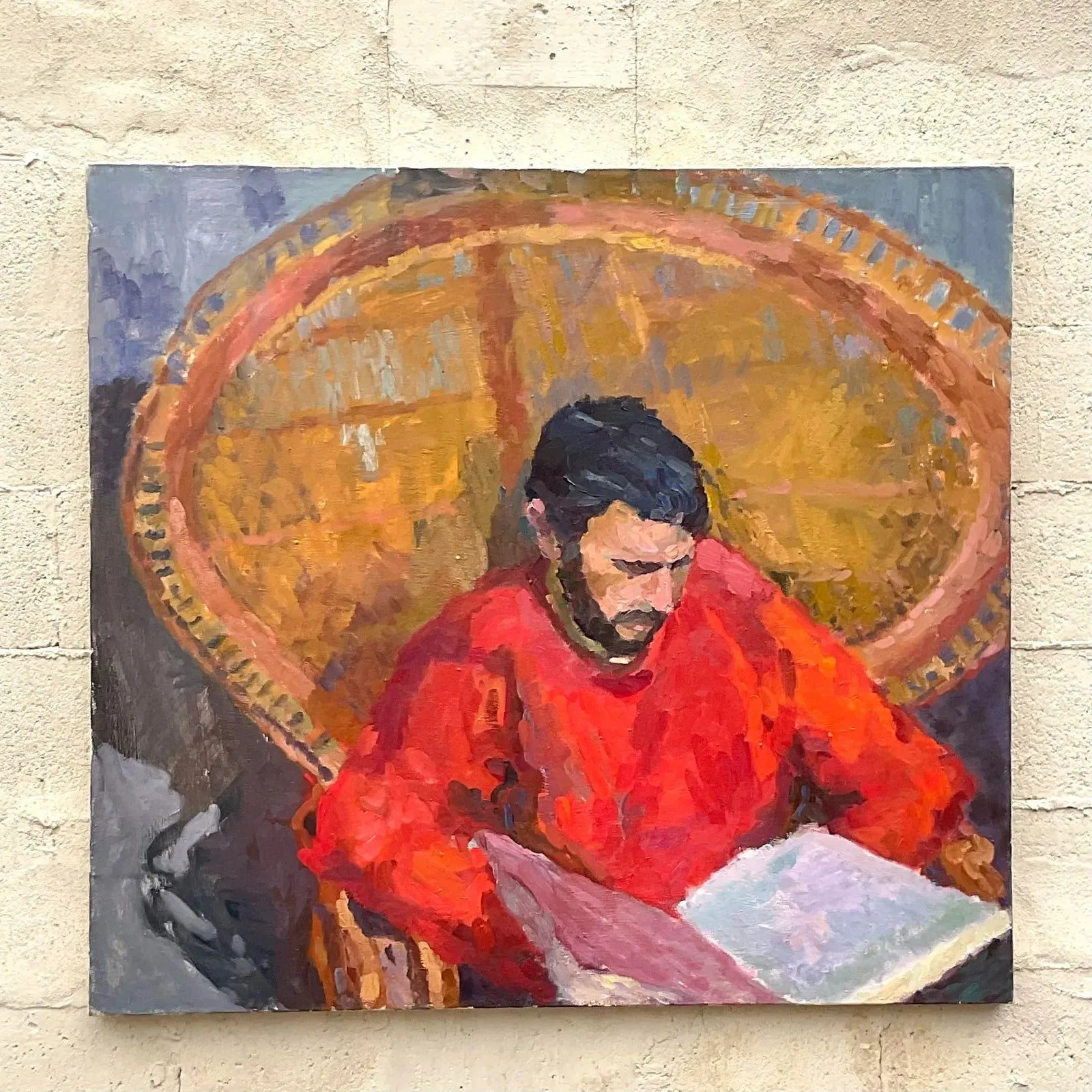 Vintage Monumental Original Signed Painting of Reading Man — additional photo 5