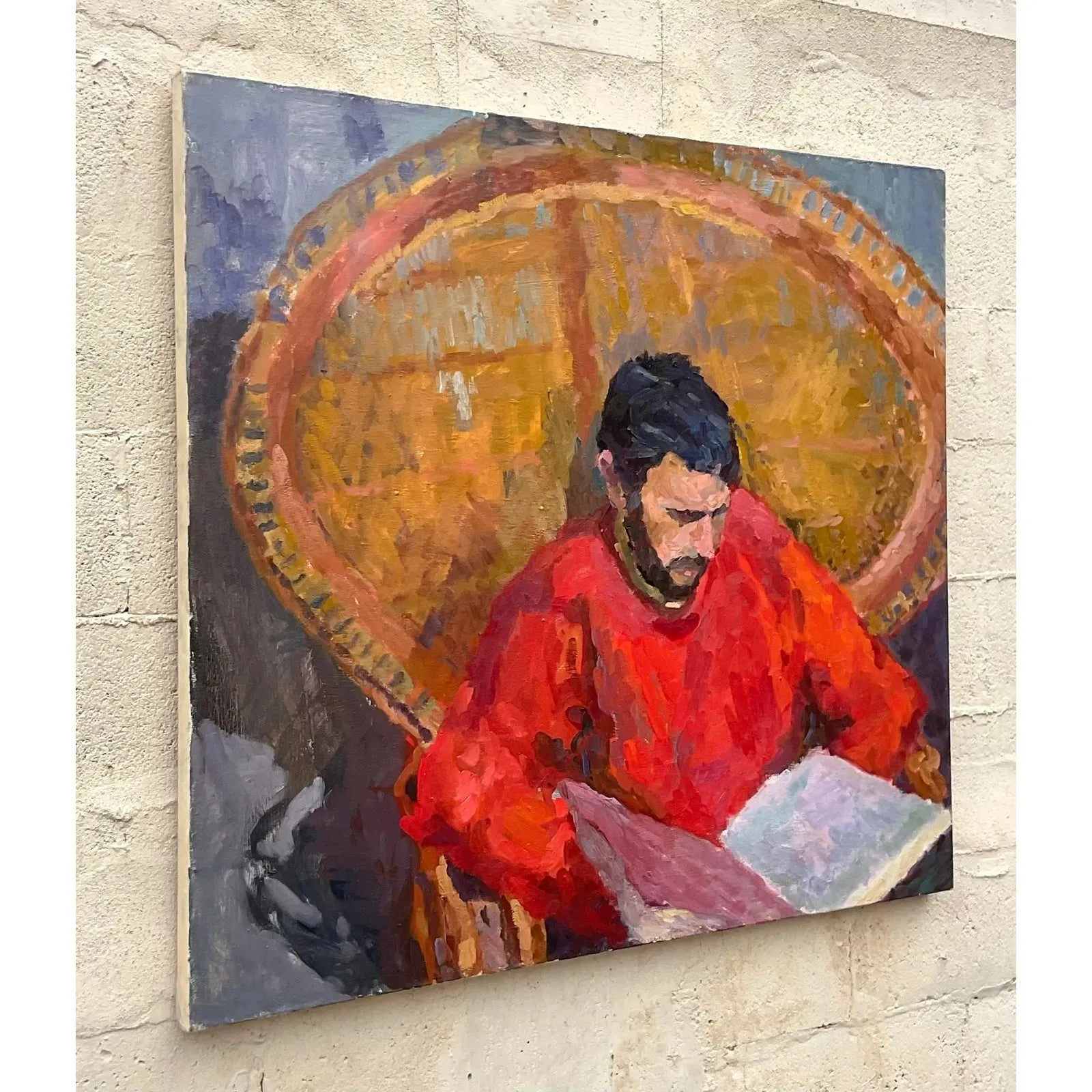 Vintage Monumental Original Signed Painting of Reading Man — additional photo 6