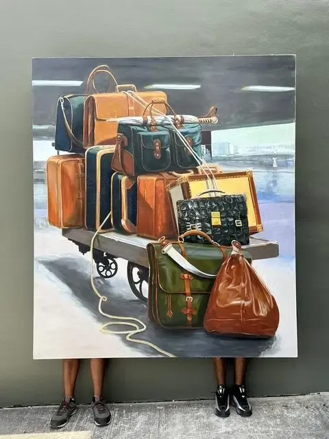 Vintage Monumental Original Still Life of Stacked Luggage — additional photo 1
