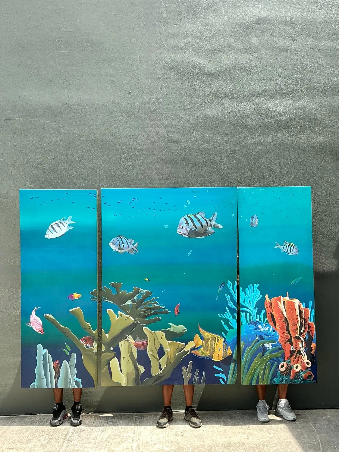 Vintage Monumental Paul Youngblood Original Undersea Oil Tryptic on Canvas — additional photo 1
