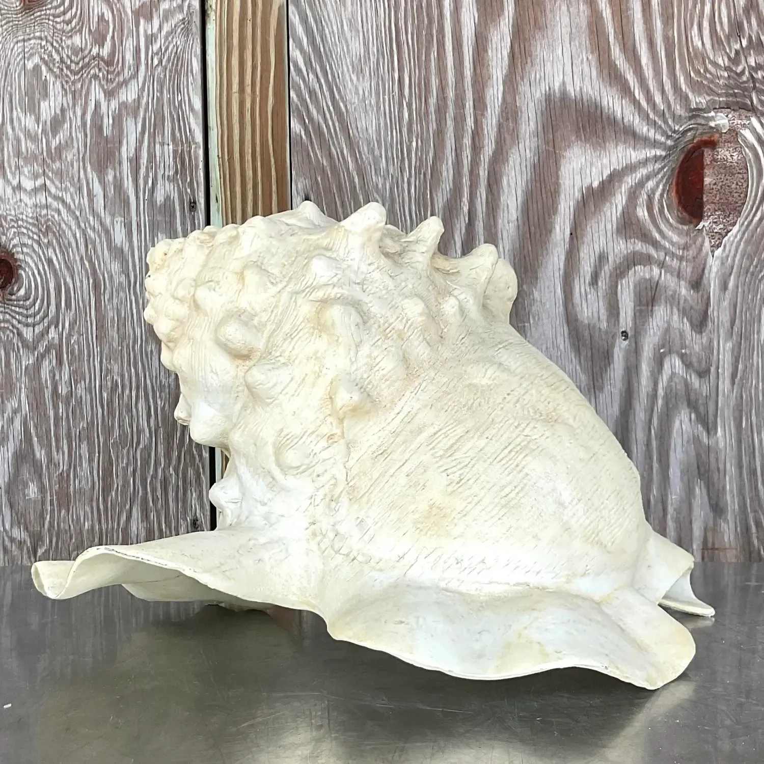Vintage Monumental Plaster Over Resin Conch Shell — additional photo 4