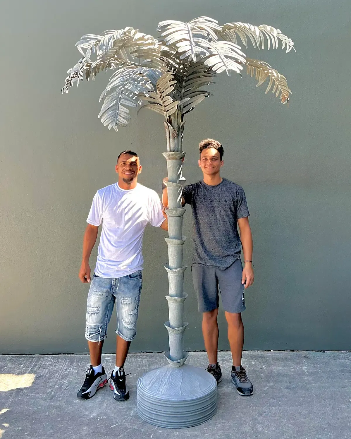 Vintage Monumental Punch Cut Galvanized. Steel Palm Tree