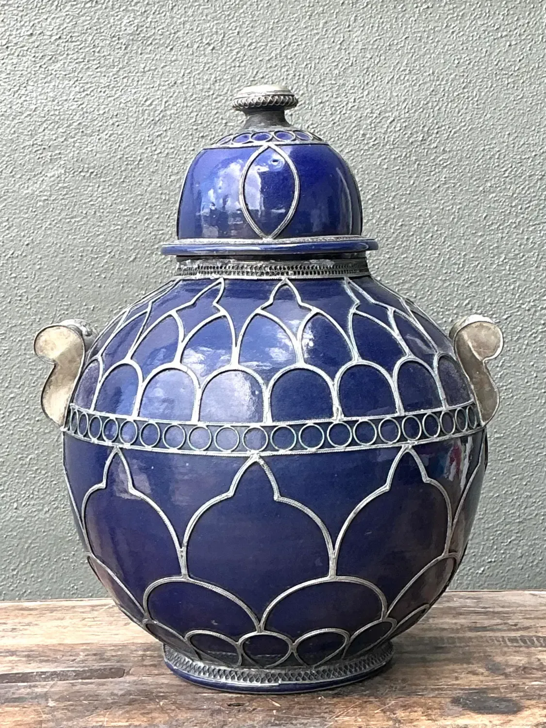 Vintage Moroccan Glazed Ceramic Lidded Urn — additional photo 1