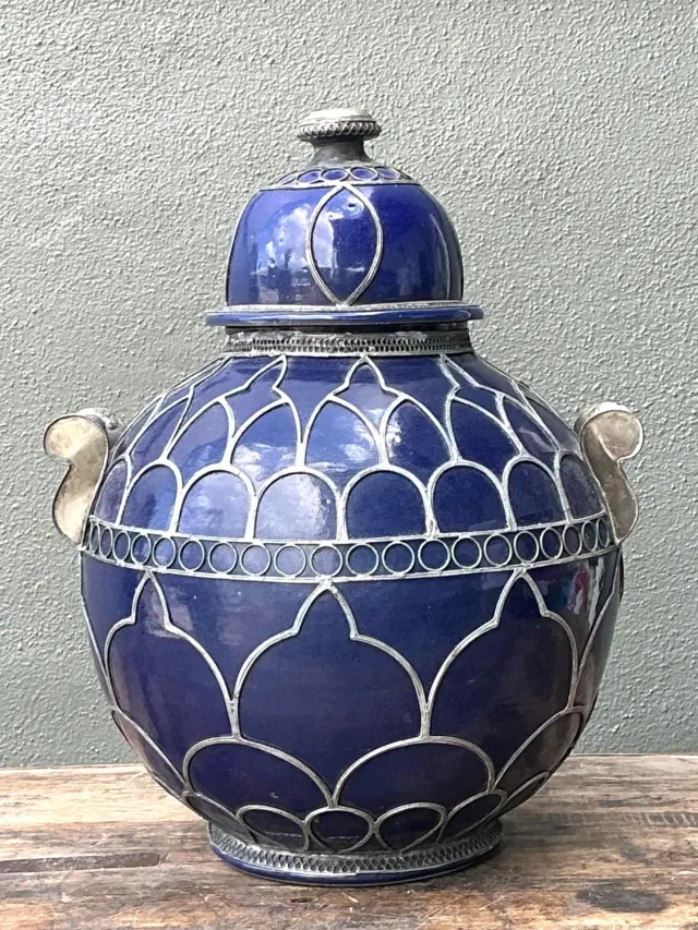 Vintage Moroccan Glazed Ceramic Lidded Urn — additional photo 1