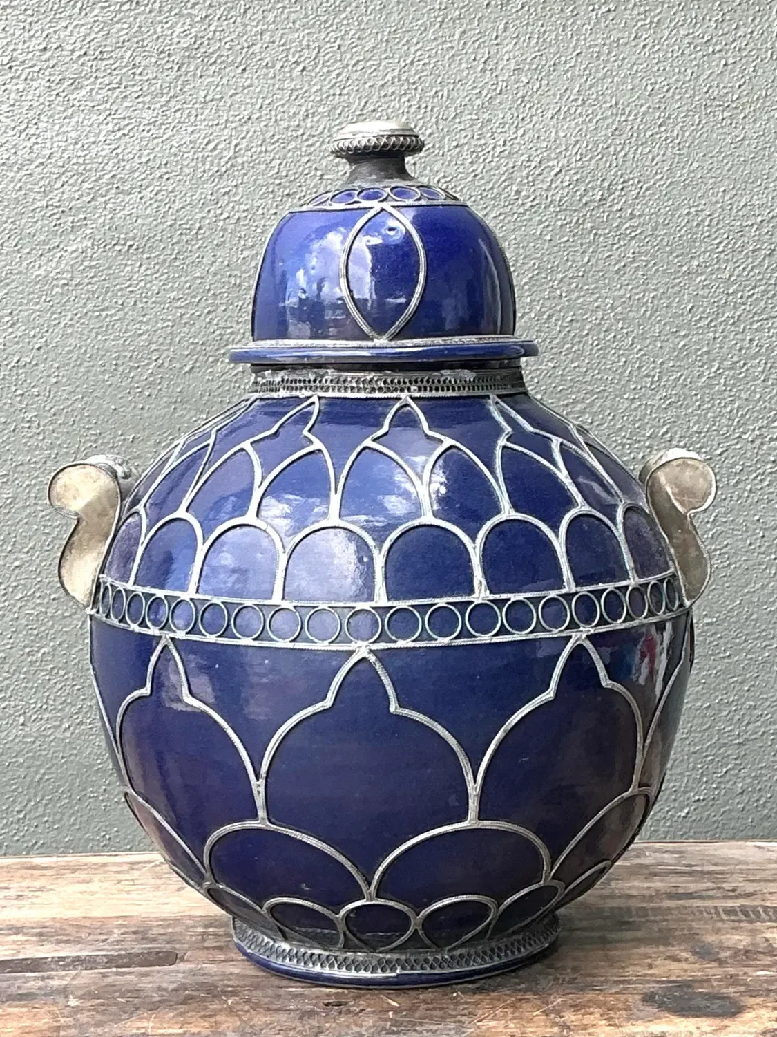 Vintage Moroccan Glazed Ceramic Lidded Urn — additional photo 2