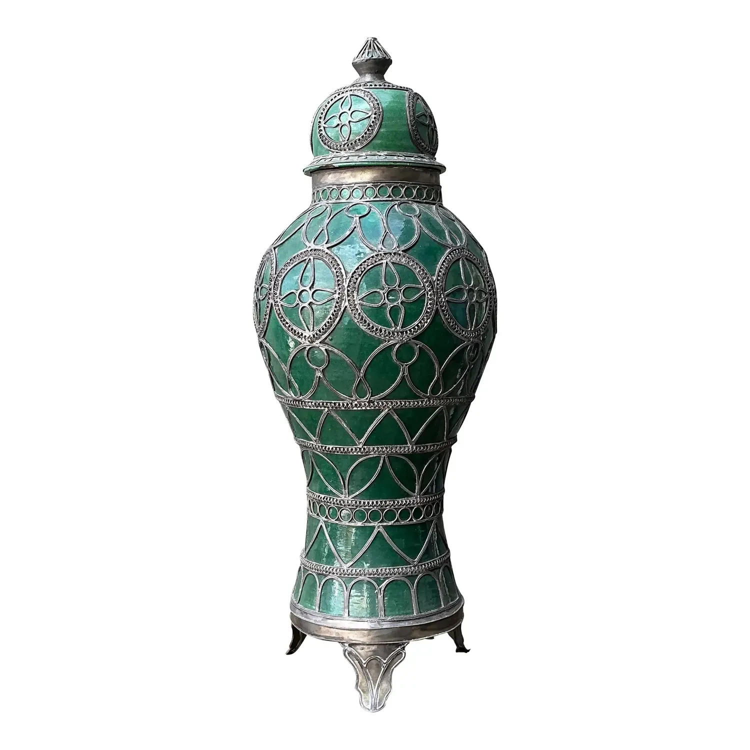 Vintage Moroccan Glazed Ceramic Lidded Urn - Ceramic, 12W x 31H — additional photo 1