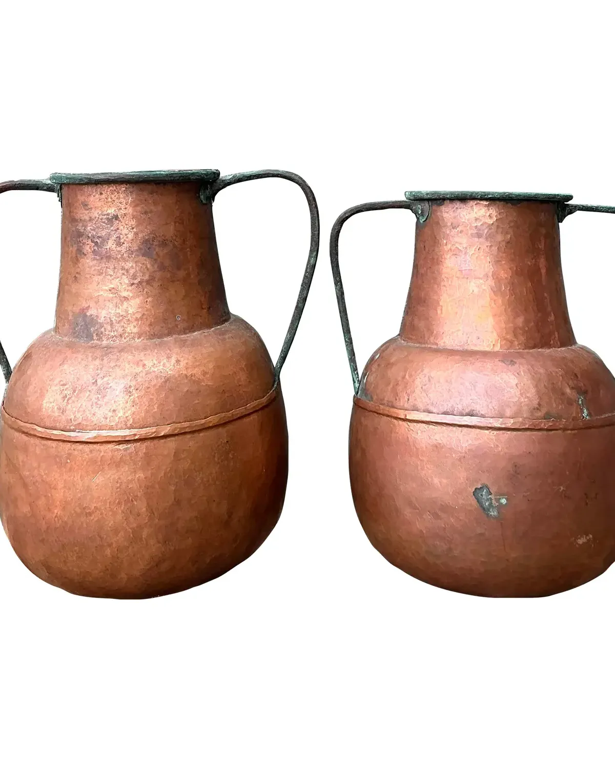 Vintage Moroccan Patinated Hammered Copper Water Jugs - A Pair