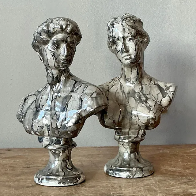 Vintage Neoclassical Marbled Glaze Figures - Set of Two — additional photo 1