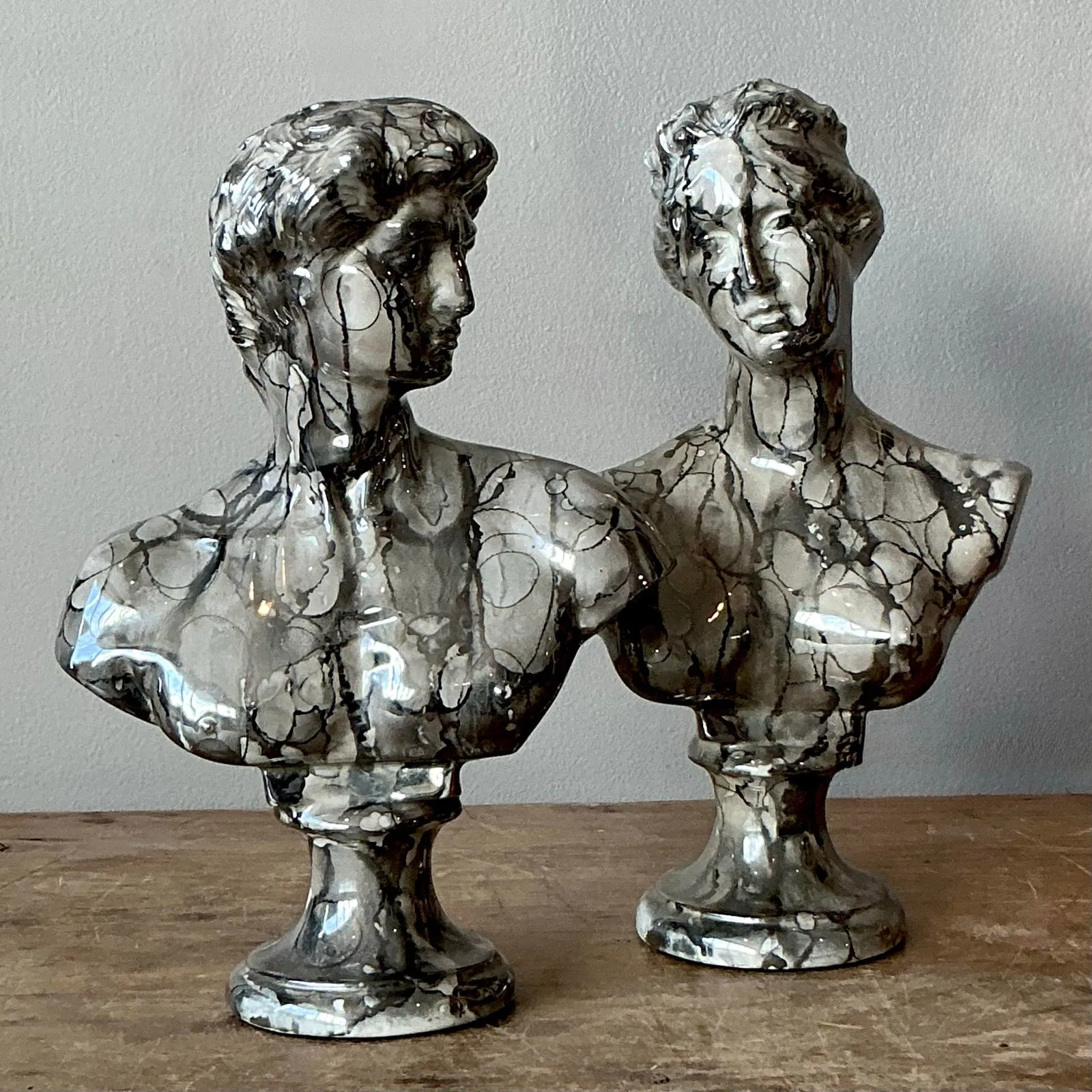 Vintage Neoclassical Marbled Glaze Figures - Set of Two — additional photo 2