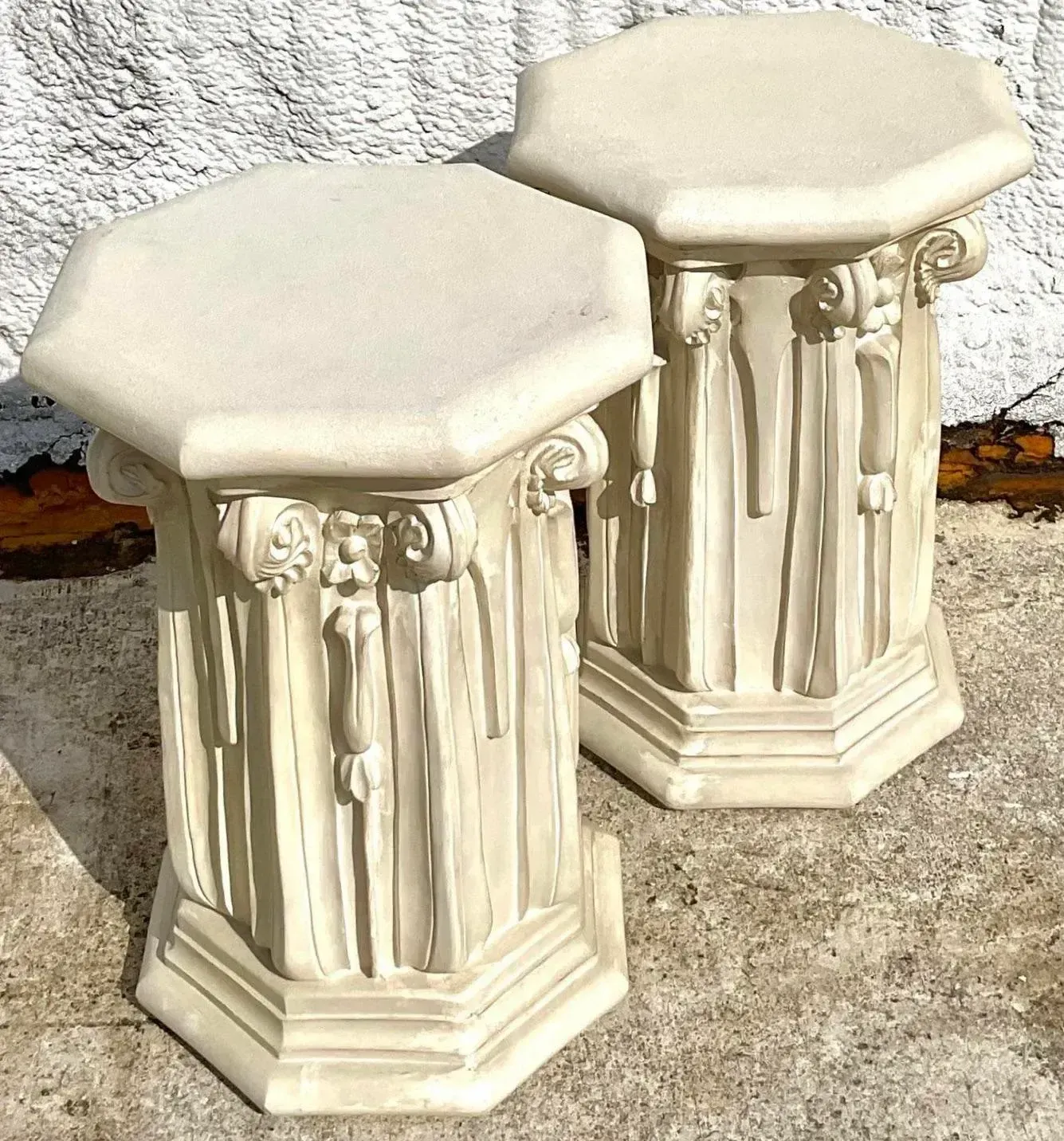 Vintage Neoclassical Ornate Plaster Pedestal