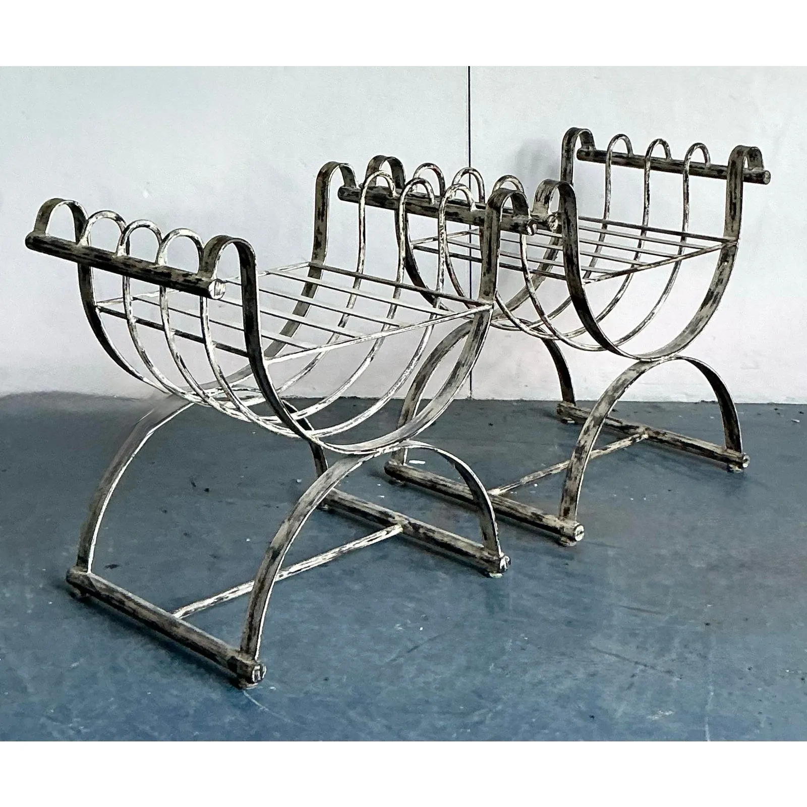 Vintage Neoclassical Patinated Curule Bench - A Pair — additional photo 1