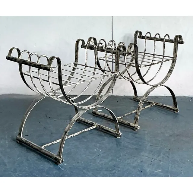 Vintage Neoclassical Patinated Curule Bench - A Pair — additional photo 1