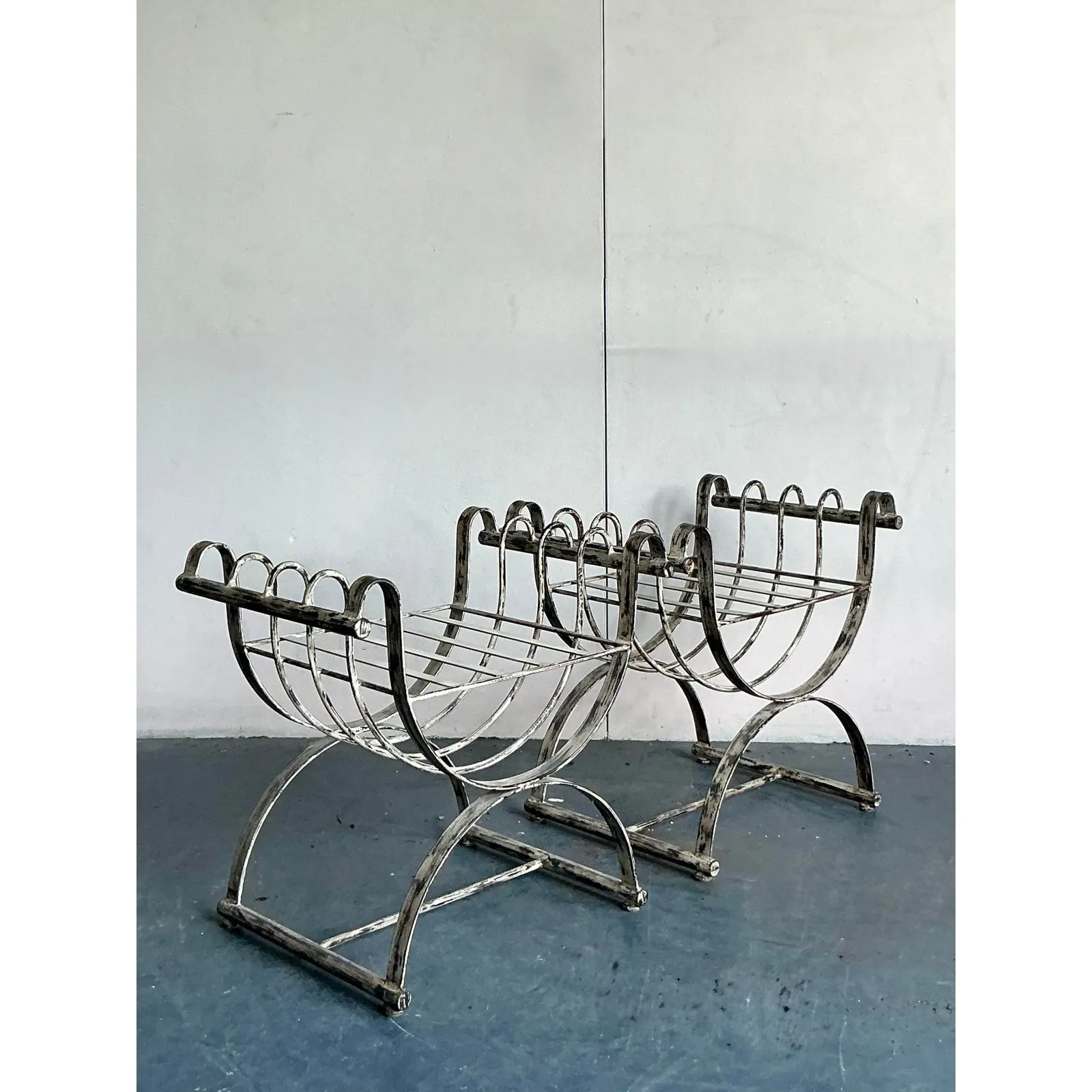 Vintage Neoclassical Patinated Curule Bench - A Pair — additional photo 3