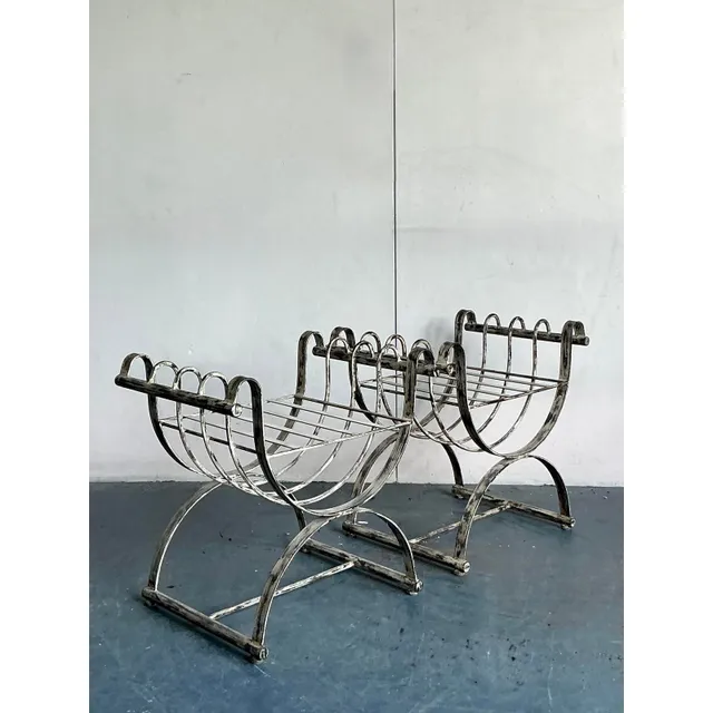 Vintage Neoclassical Patinated Curule Bench - A Pair — additional photo 3
