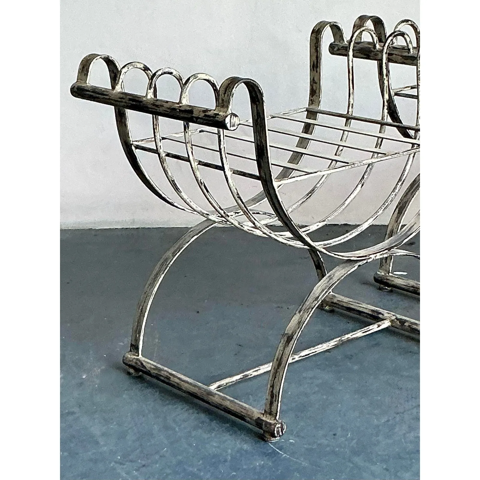 Vintage Neoclassical Patinated Curule Bench - A Pair — additional photo 5