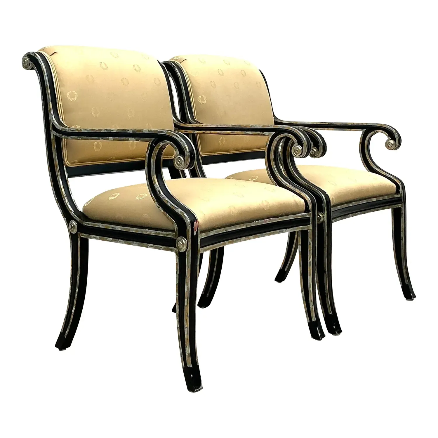 Vintage Neoclassical Sillver Gilt Tipped Lounge Chairs - a Pair — additional photo 1