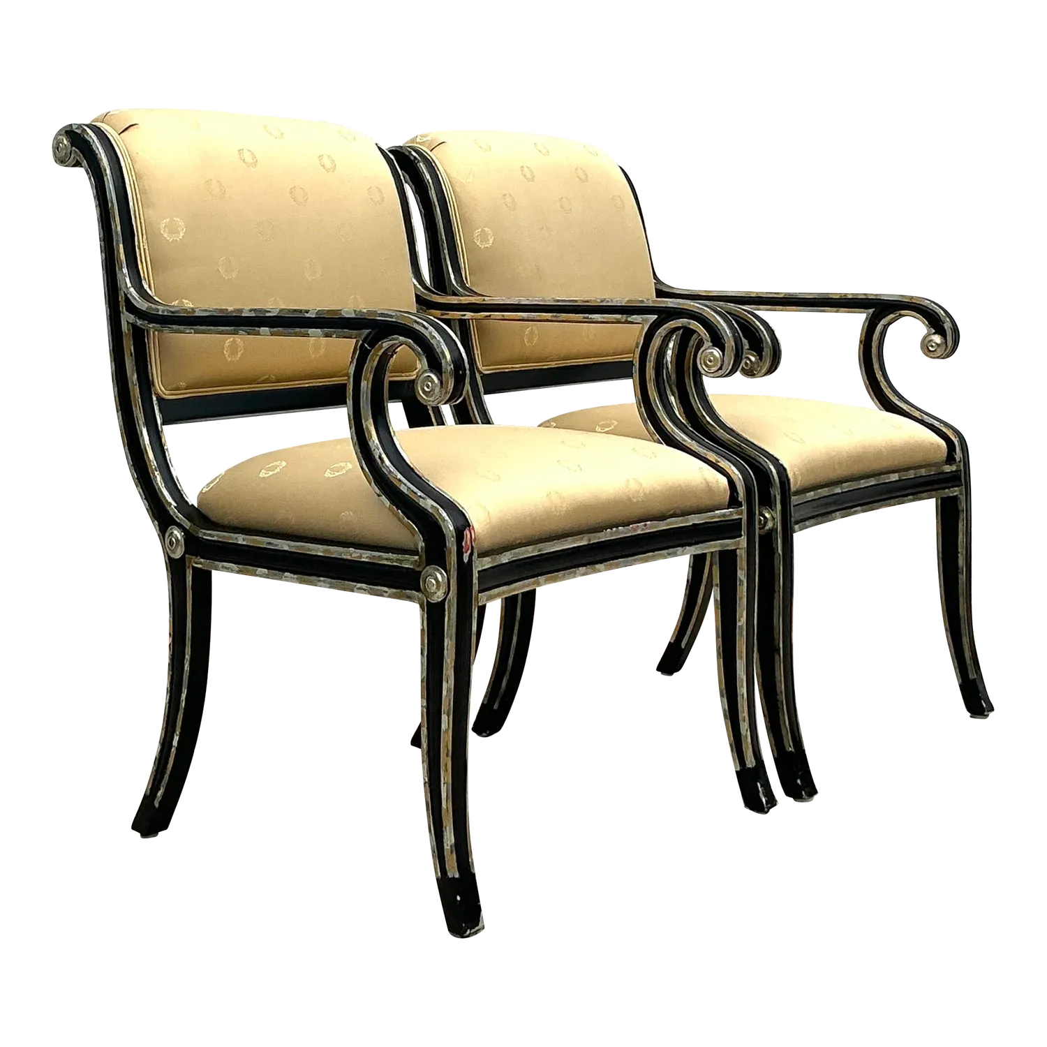 Vintage Neoclassical Sillver Gilt Tipped Lounge Chairs - a Pair — additional photo 7