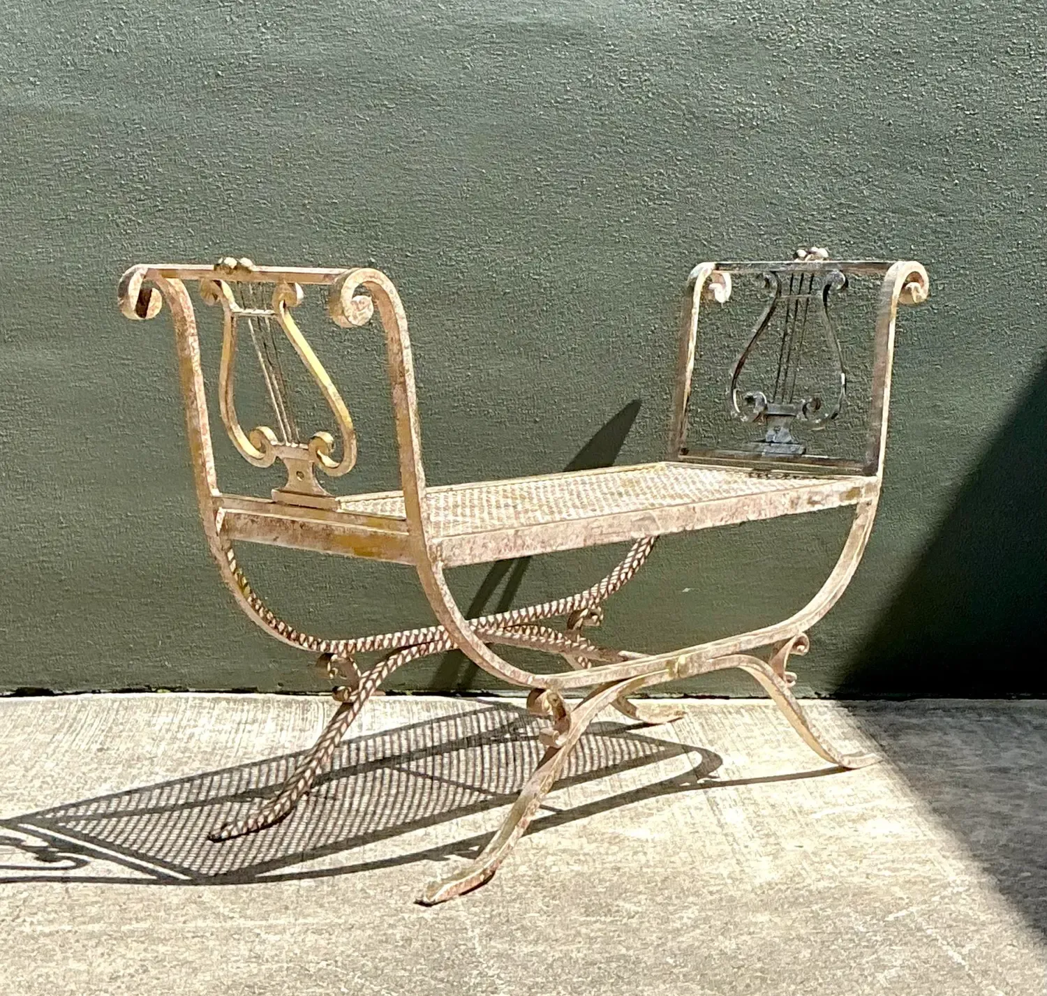 Vintage Neoclassical Wrought Iron Lyre Bench — additional photo 2