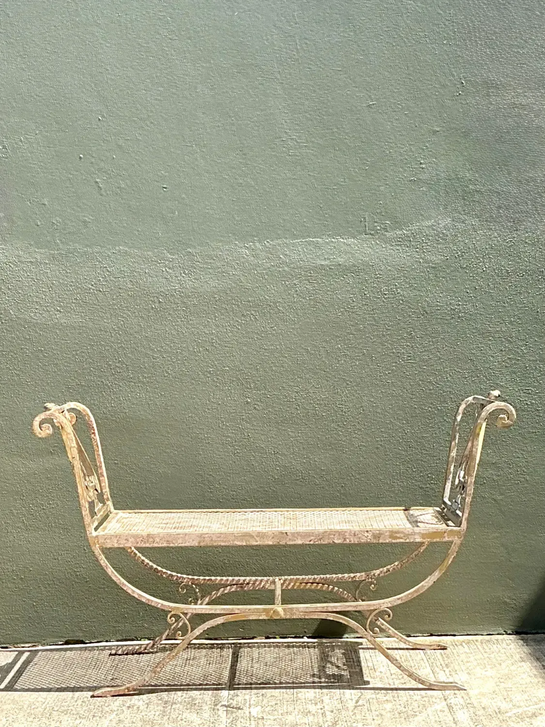 Vintage Neoclassical Wrought Iron Lyre Bench — additional photo 3