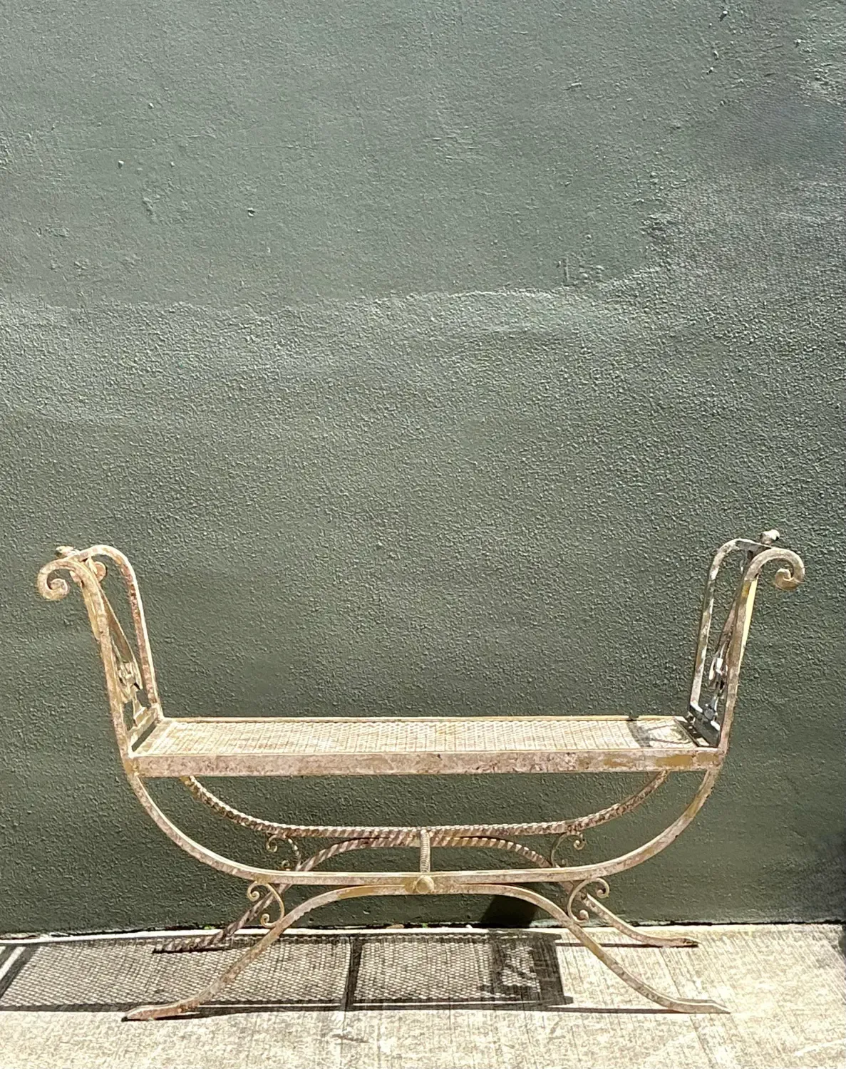 Vintage Neoclassical Wrought Iron Lyre Bench — additional photo 4
