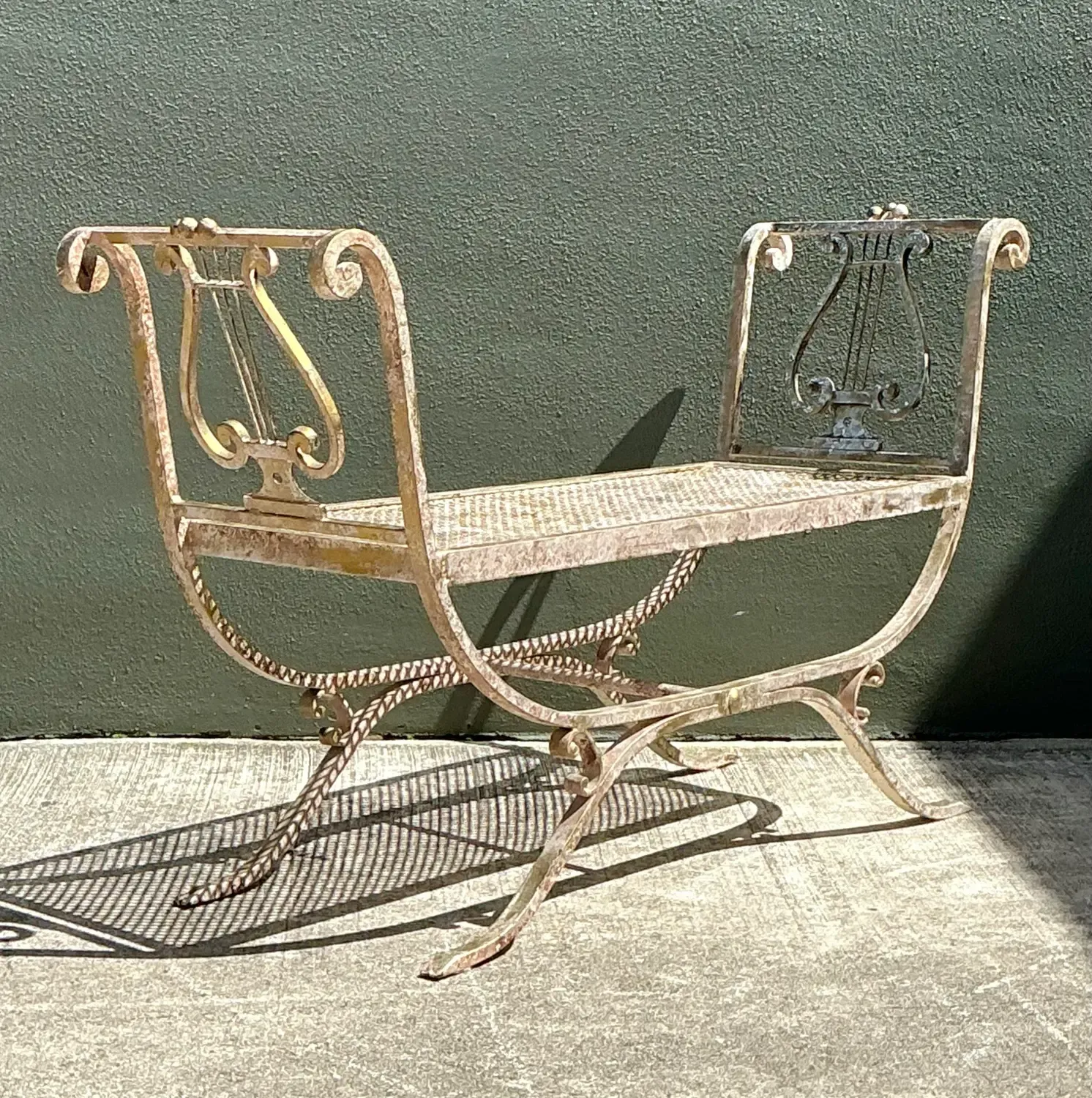 Vintage Neoclassical Wrought Iron Lyre Bench — additional photo 5
