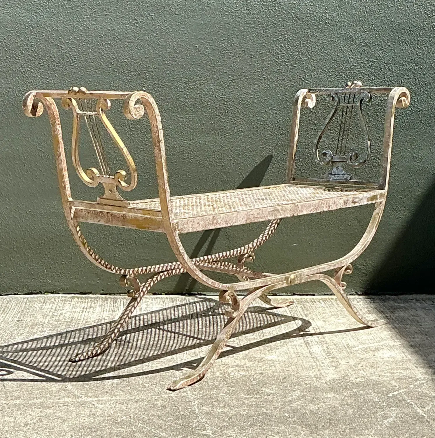 Vintage Neoclassical Wrought Iron Lyre Bench — additional photo 6