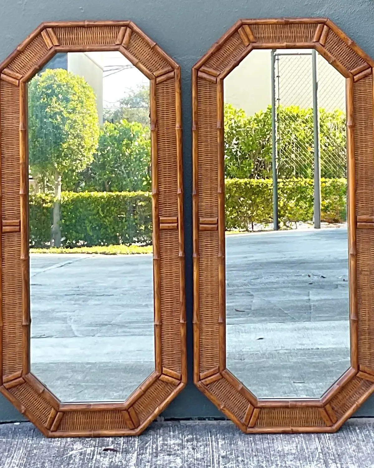 Vintage Octagon Faux Bamboo Mirrors - A Pair