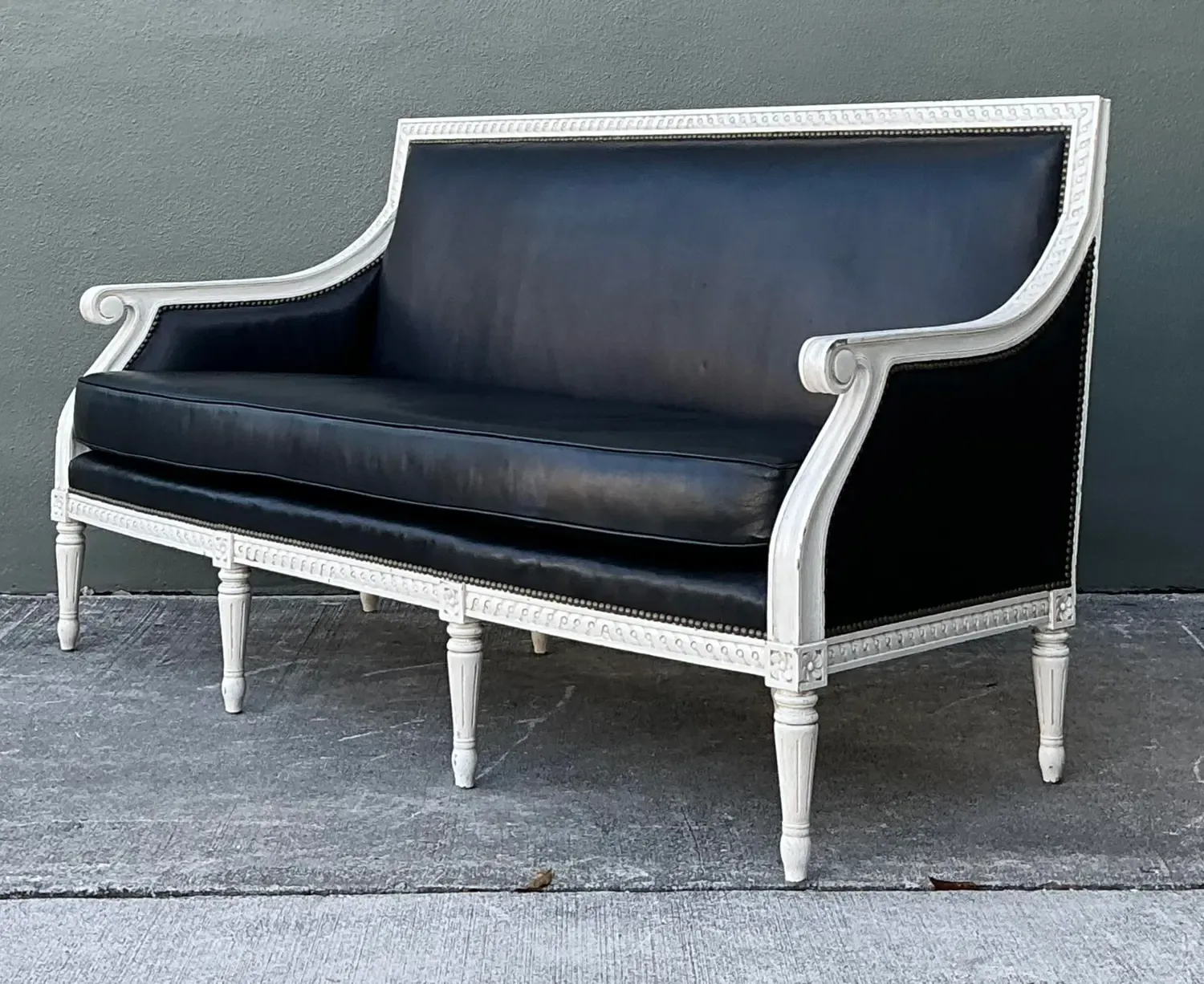 Vintage Oly “Hanna” Leather Louis XVI Style Sofa — additional photo 6