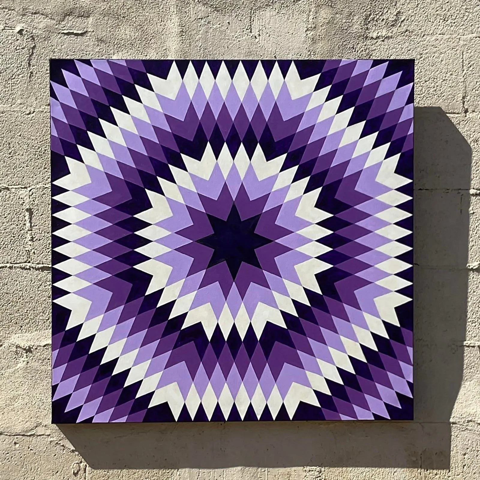 Vintage Op Art Geometric Signed Original Oil Painting 1969 — additional photo 1
