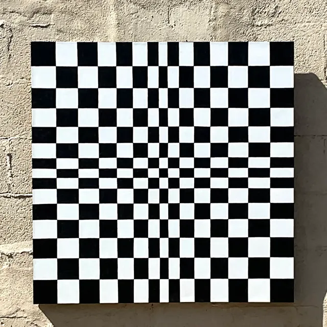Vintage Optical Artwork in Black & White Geometric Checkerboard Pattern — additional photo 1