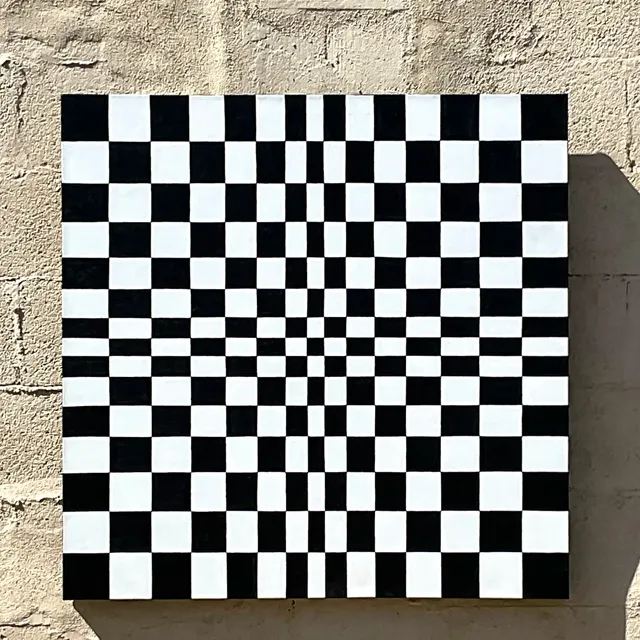 Vintage Optical Artwork in Black & White Geometric Checkerboard Pattern — additional photo 4