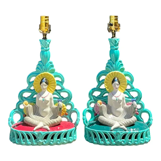Vintage Orientalist Seated Figure Lamps - A Pair — additional photo 1