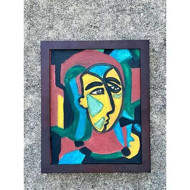 Vintage Original Abstract Figurative Oil on Canvas - Canvas, 9.25W x 11.25H — additional photo 1