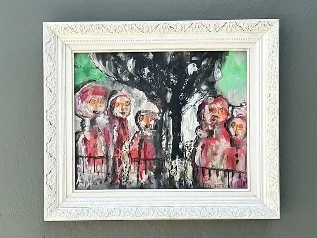 Vintage Original Abstract Figurative Oil on Canvas - Canvas, 26W x 22H — additional photo 1