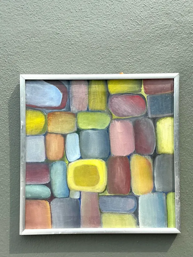 Vintage Original Abstract Oil on Board - Metal, 17W x 17H — additional photo 2