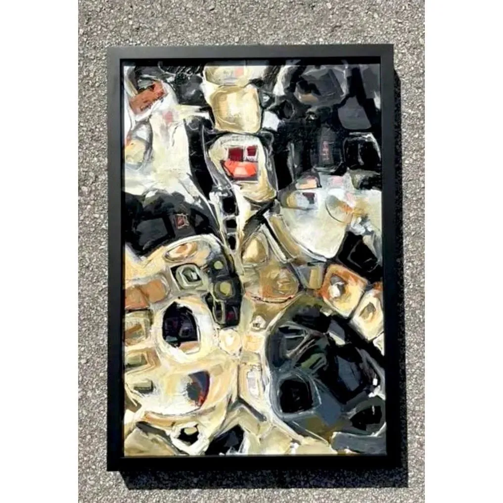 Vintage Original Abstract Oil Painting on Board - Canvas, 21.5W x 31.5H — additional photo 1