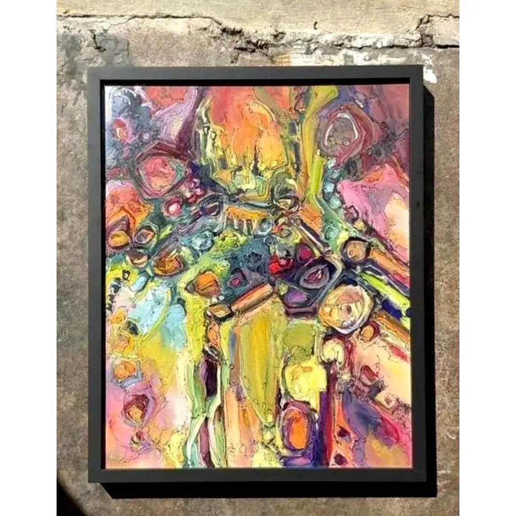 Vintage Original Abstract Oil Painting on Canvas - Canvas, 25.5W x 31.5H — additional photo 1